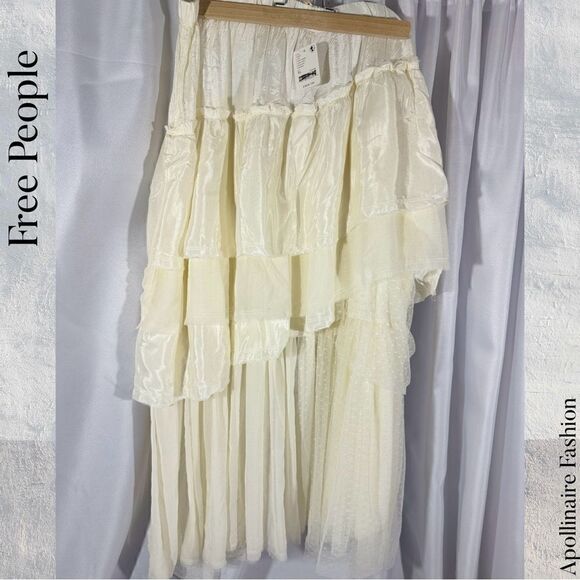 FREE PEOPLE REALITY CHECK TIERED MIDI SKIRT IN IVORY XL NWT - Picture 9 of 10